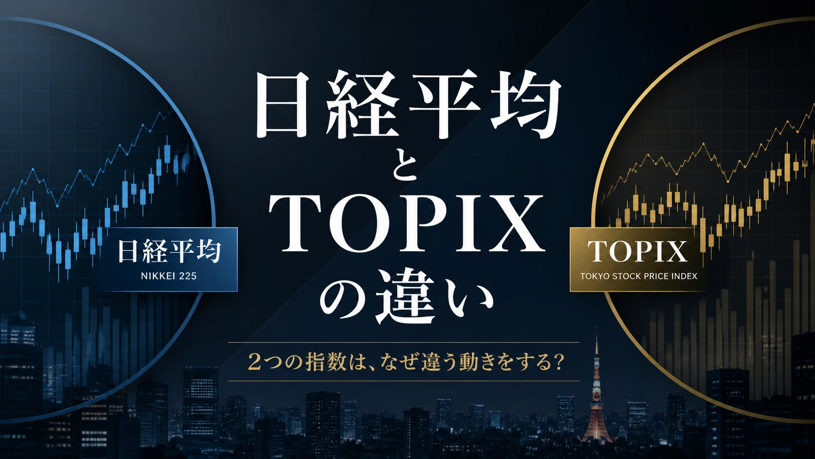 日経平均とTOPIXという2つの株価指数の違いを表した金融ビジュアル