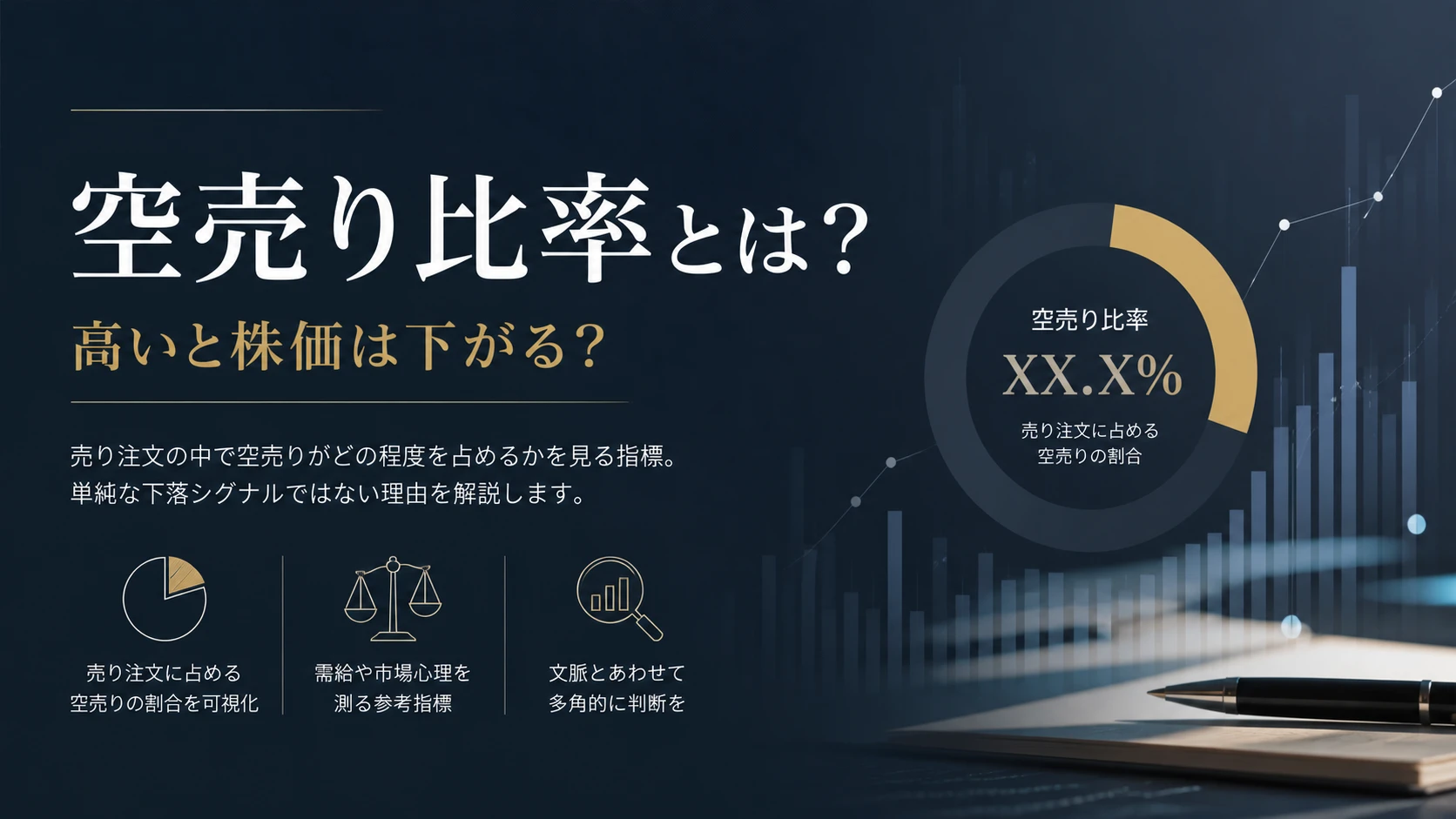売り注文に占める空売りの割合をイメージした金融ビジュアル